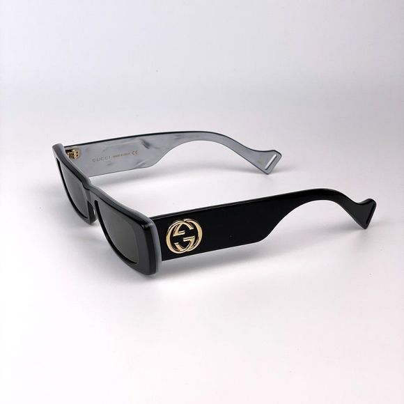 Gucci GG0516S 001 Sunglasses Black Silver Flash Logo Gradient Rectangle Women - Picture 7 of 12